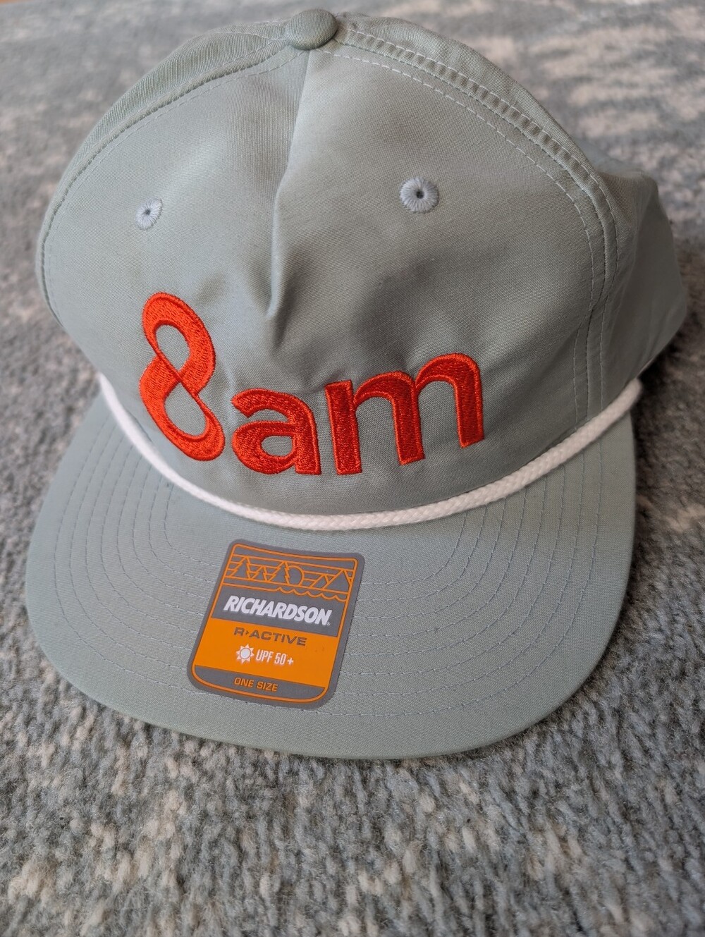 8am Embroidered Rope-Trim Richardson Outdoor Cap in Sage with Orange Logo